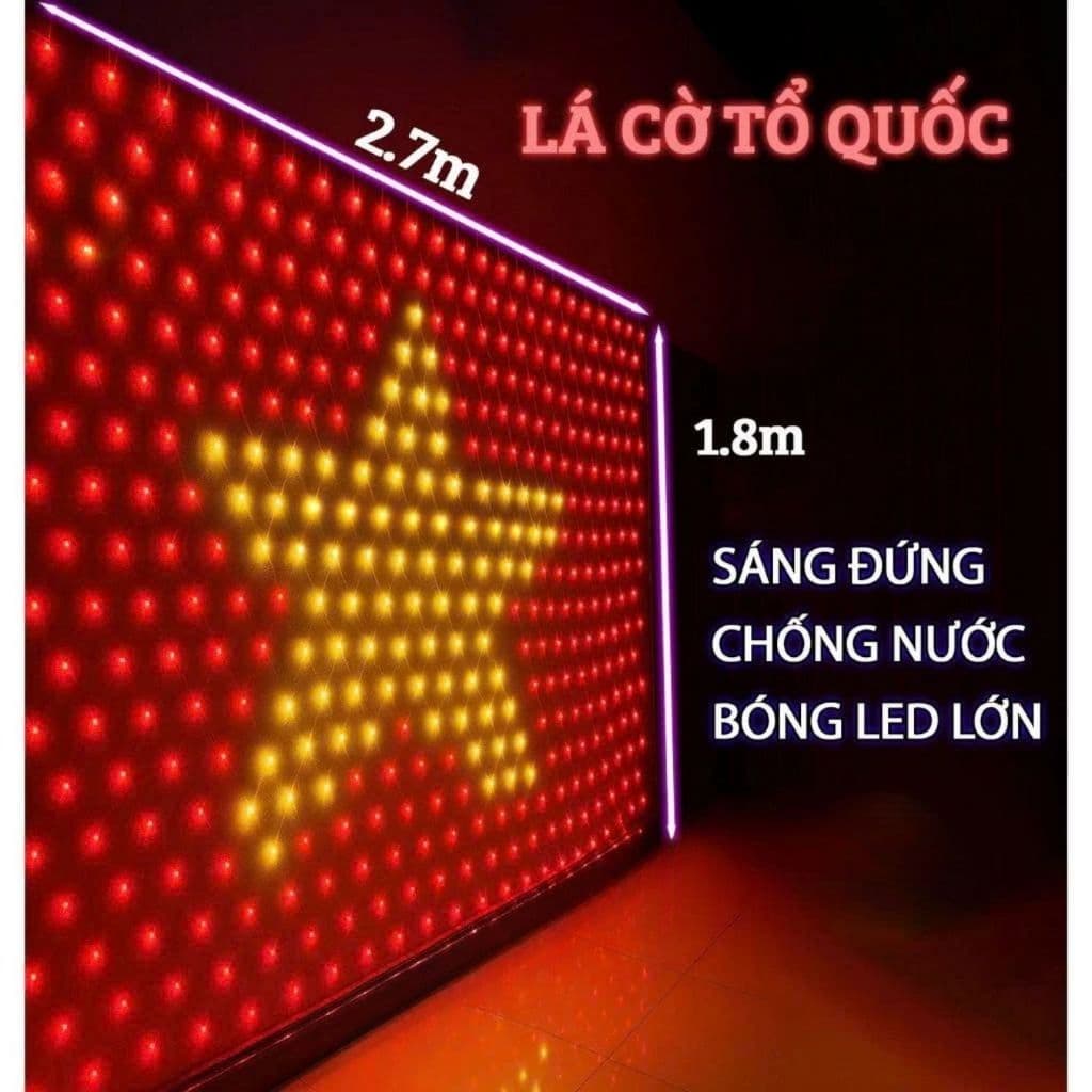 Cờ tổ quốc treo bằng đèn LED kích thước 1,8x2,7M Chống nước Bảo hành 12 tháng trang trí 30/4 - 2/9