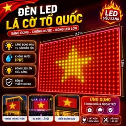 Cờ tổ quốc treo bằng đèn LED kích thước 1,8x2,7M Chống nước Bảo hành 12 tháng trang trí 30/4 - 2/9 2