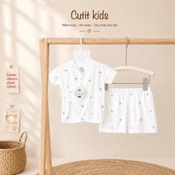 BC24. Bộ Sơ Sinh Cộc Tay KIMONO 2 Vạt Chất Vải Petit Mềm Mịn Mát Cho Bé Từ 3-8kg 5