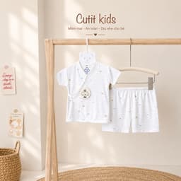 BC24. Bộ Sơ Sinh Cộc Tay KIMONO 2 Vạt Chất Vải Petit Mềm Mịn Mát Cho Bé Từ 3-8kg 3
