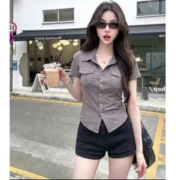 [Có Bigsize 45-85kg] Áo Sơ Mi Nữ Form Ôm Nhẹ Tay Ngắn Chất Thun Tăm Co Giãn LIMO MS012 4