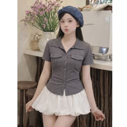 [Có Bigsize 45-85kg] Áo Sơ Mi Nữ Form Ôm Nhẹ Tay Ngắn Chất Thun Tăm Co Giãn LIMO MS012 6