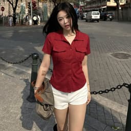 [Có Bigsize 45-85kg] Áo Sơ Mi Nữ Form Ôm Nhẹ Tay Ngắn Chất Thun Tăm Co Giãn LIMO MS012 5
