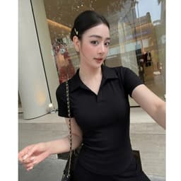 Áo Thun Nữ Bigsize Cổ Trụ Polo Ôm Dáng Áo Thun Cổ Bẻ Dễ Thương Thun Tăm Lạnh LIMO MS314 7