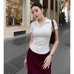 Áo Thun Nữ Bigsize Cổ Trụ Polo Ôm Dáng Áo Thun Cổ Bẻ Dễ Thương Thun Tăm Lạnh LIMO MS314 6