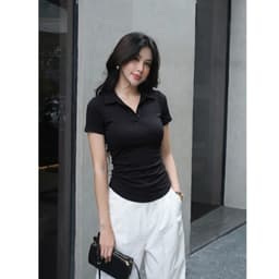 Áo Thun Nữ Bigsize Cổ Trụ Polo Ôm Dáng Áo Thun Cổ Bẻ Dễ Thương Thun Tăm Lạnh LIMO MS314 4