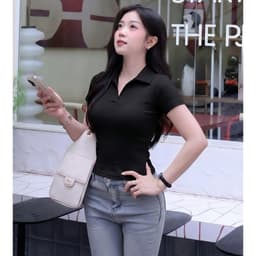 Áo Thun Nữ Bigsize Cổ Trụ Polo Ôm Dáng Áo Thun Cổ Bẻ Dễ Thương Thun Tăm Lạnh LIMO MS314 8