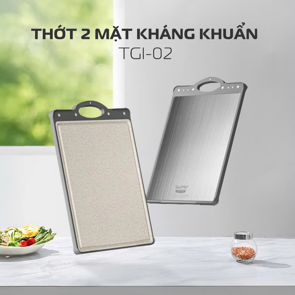 Thớt 2 Mặt GUME TGI-02 Chất liệu Inox 304 & Lúa Mạch Kháng Khuẩn Cao Cấp – Chống Trượt – Tiện Lợi