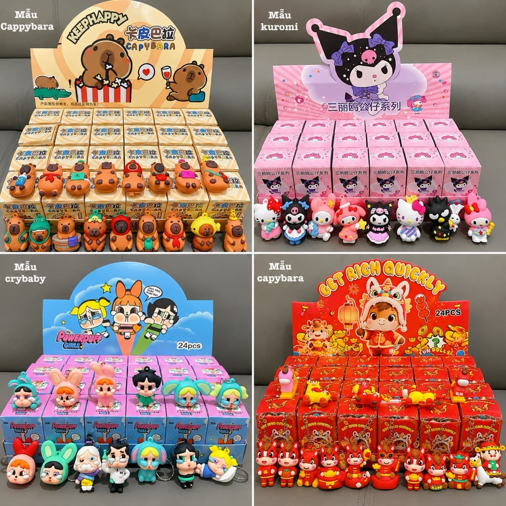 Blind box 24 hộp mù móc khoá ẩn chứa móc khóa mini hoạt hình, sét 24 hộp mù móc khoá quà tặng cho bé