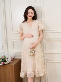 [NEW] LYMMOM -  Váy bầu xinh mùa hè chất liệu tơ thoáng mát, Đầm bầu sang chảnh tiểu thư VB210 11