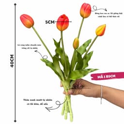 Bó hoa tulip cao su 5 bông 40cm giống thật (hàng nhập cao cấp) trang trí nhà cửa, bó hoa cưới. 5
