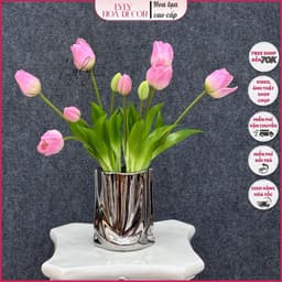 Bó hoa tulip cao su 5 bông 40cm giống thật (hàng nhập cao cấp) trang trí nhà cửa, bó hoa cưới. 1