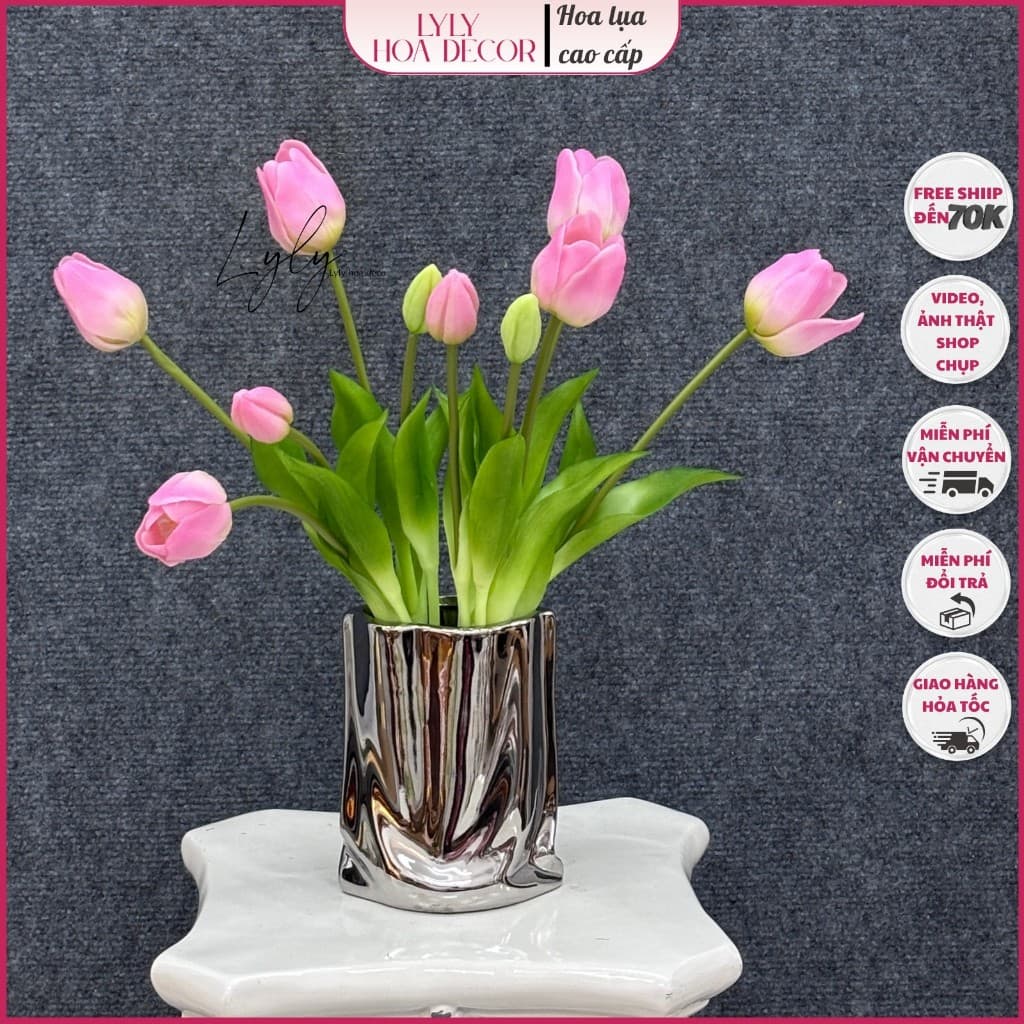 Bó hoa tulip cao su 5 bông 40cm giống thật (hàng nhập cao cấp) trang trí nhà cửa, bó hoa cưới.