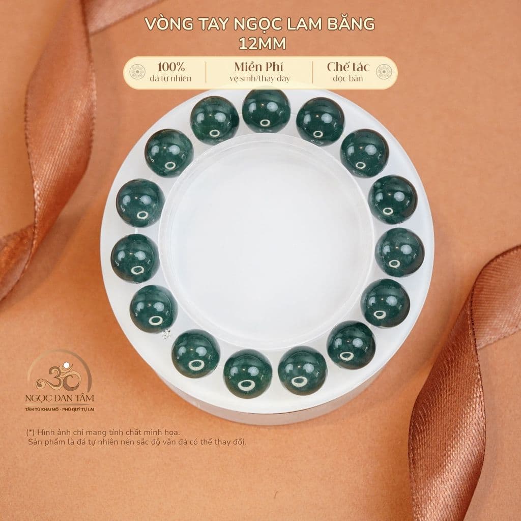 Ngọc Đan Tâm - Vòng Tay Ngọc Lam Băng 12mm - Đa Mệnh
