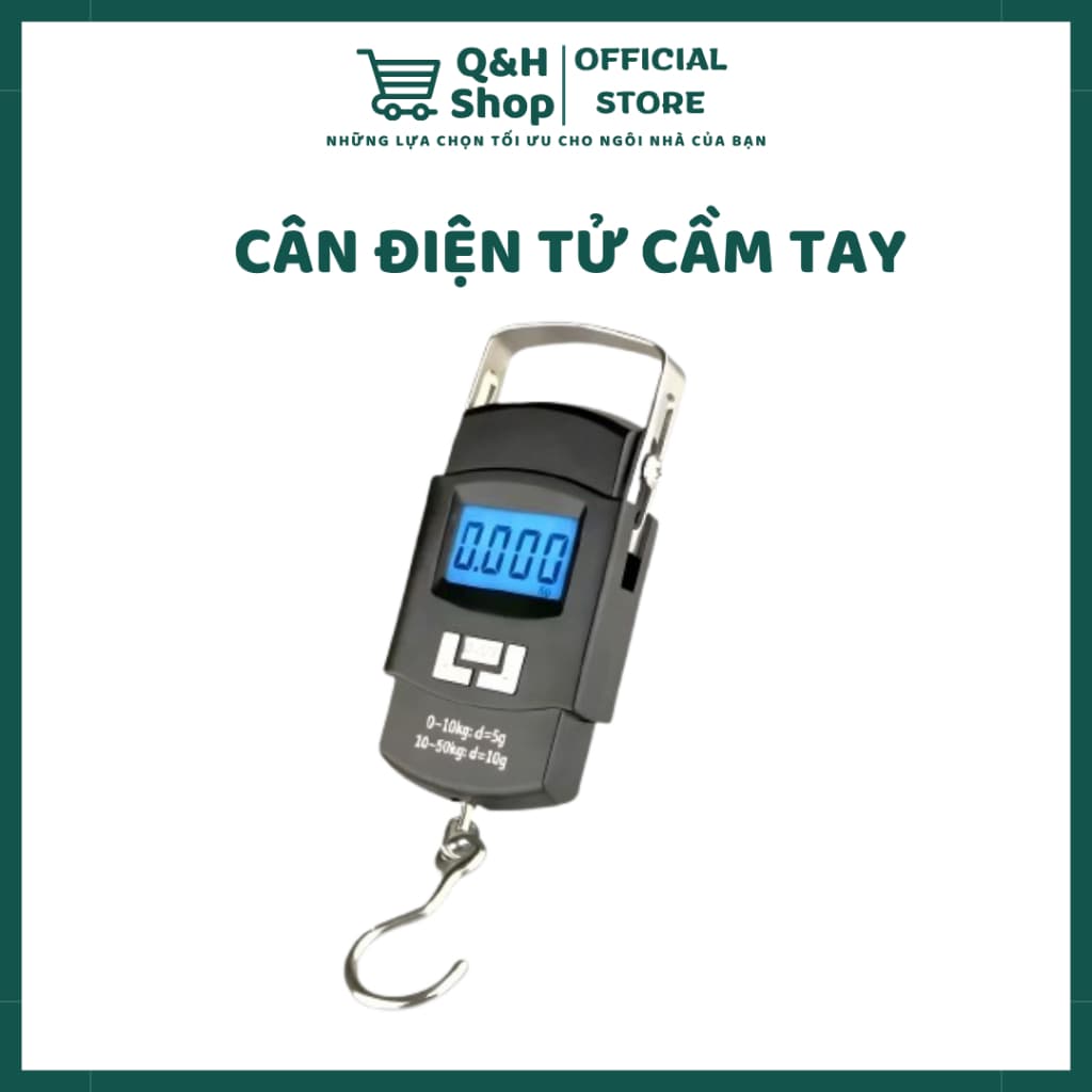 Cân điện tử cầm tay với màn hình LCD lớn, thiết kế nhỏ gọn, dễ dàng mang theo, trọng lượng đo 0.03-50kg.