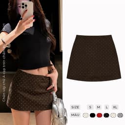 Chân Váy Ngắn Chấm Bi có quần bảo hộ Vải KaKi Nhật mịn dày dặn mùa hè cho nữ m121 9