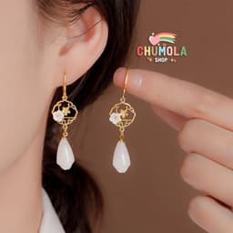 Khuyên tai sen thả giọt nước dáng dài phong cách cổ trang mỹ nữ phụ kiện tinh tế sang trọng 2