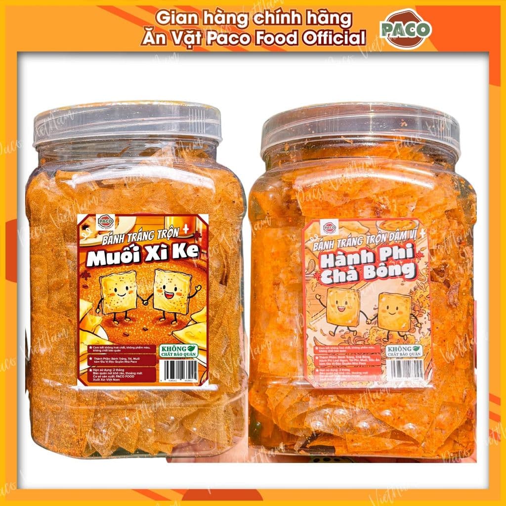 [DEAL ĐỘC QUYỀN LIVE] Combo 2 hủ Bánh tráng trộn đậm vị hành phi chà bông TẶNG 10 MÌ MIU quyền nhà PACO FOOD-món ăn vặt