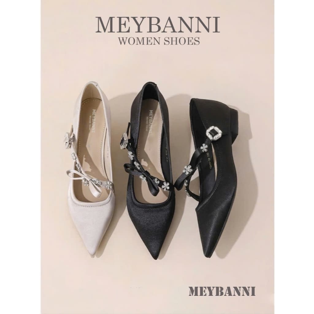 Giày Đế Bệt Mũi Nhọn MEYBANNI Phối Nơ Họa Tiết Quai Chéo Siêu Xinh - C480