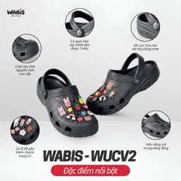 [Tặng Charm + Móc Khóa Chính Hãng] Dép Sục Màu Đen WABIS Đế Cao 3cm Không Thấm Nước, Chống Trượt [WUC-V2][LÙI 1 SIZE] 4