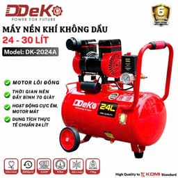 Máy nén khí khô (không dầu) DEKO DK-2024A chuẩn 24 lít, công suất 2.0HP, Nén đầy bình trong 75 giây 2