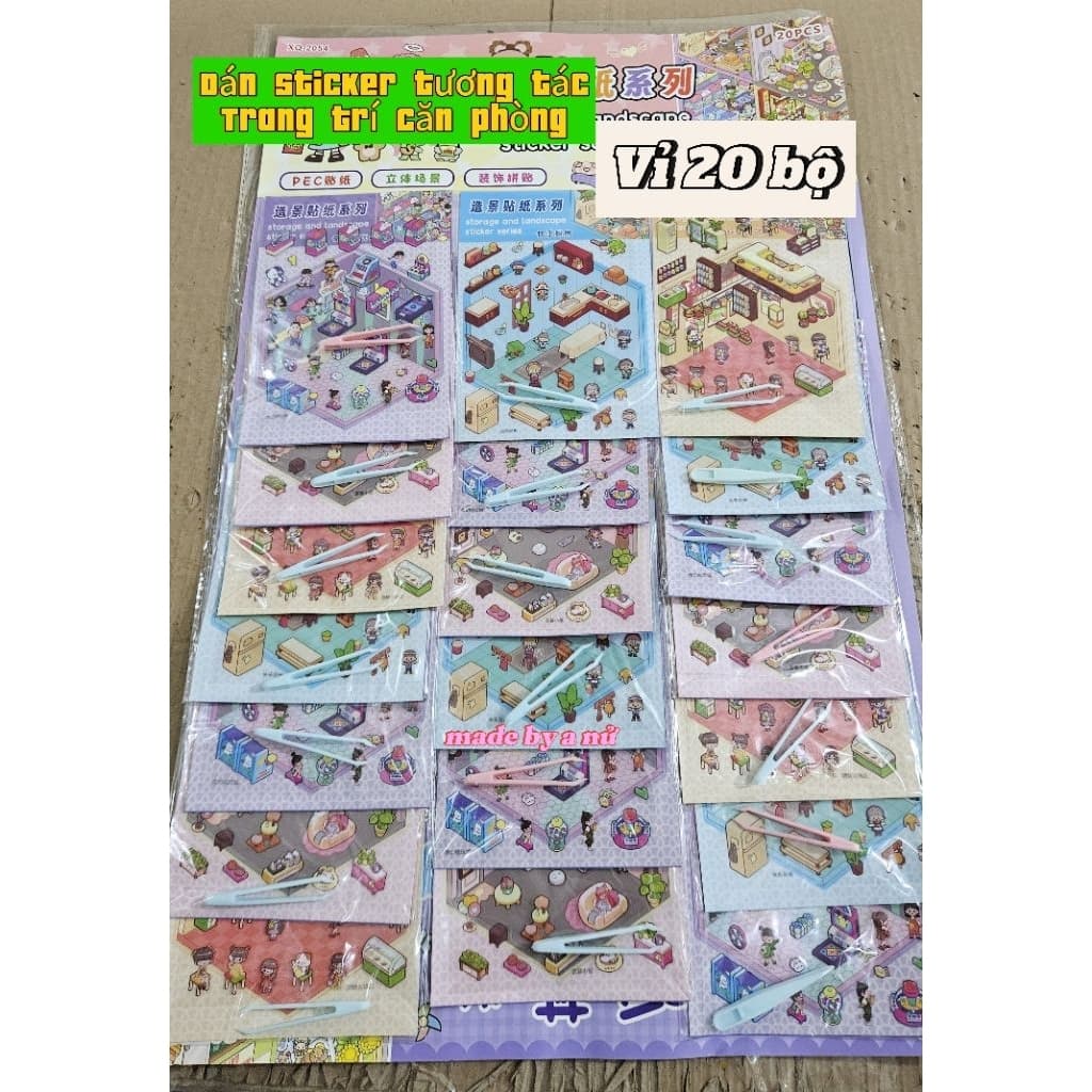 Vỉ 20 Bộ Dán Tương Tác 3D Trang Trí Căn Phòng DIY Mix Nhiều Mẫu Có Kèm Nhíp