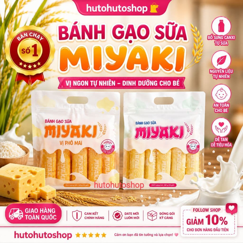 Sỉ Bịt Bánh Gạo Lớn 240g Vị Sữa, Phô Mai Miyaki Tràng An - Không Chiên Dầu Giòn Tan Trong Miệng