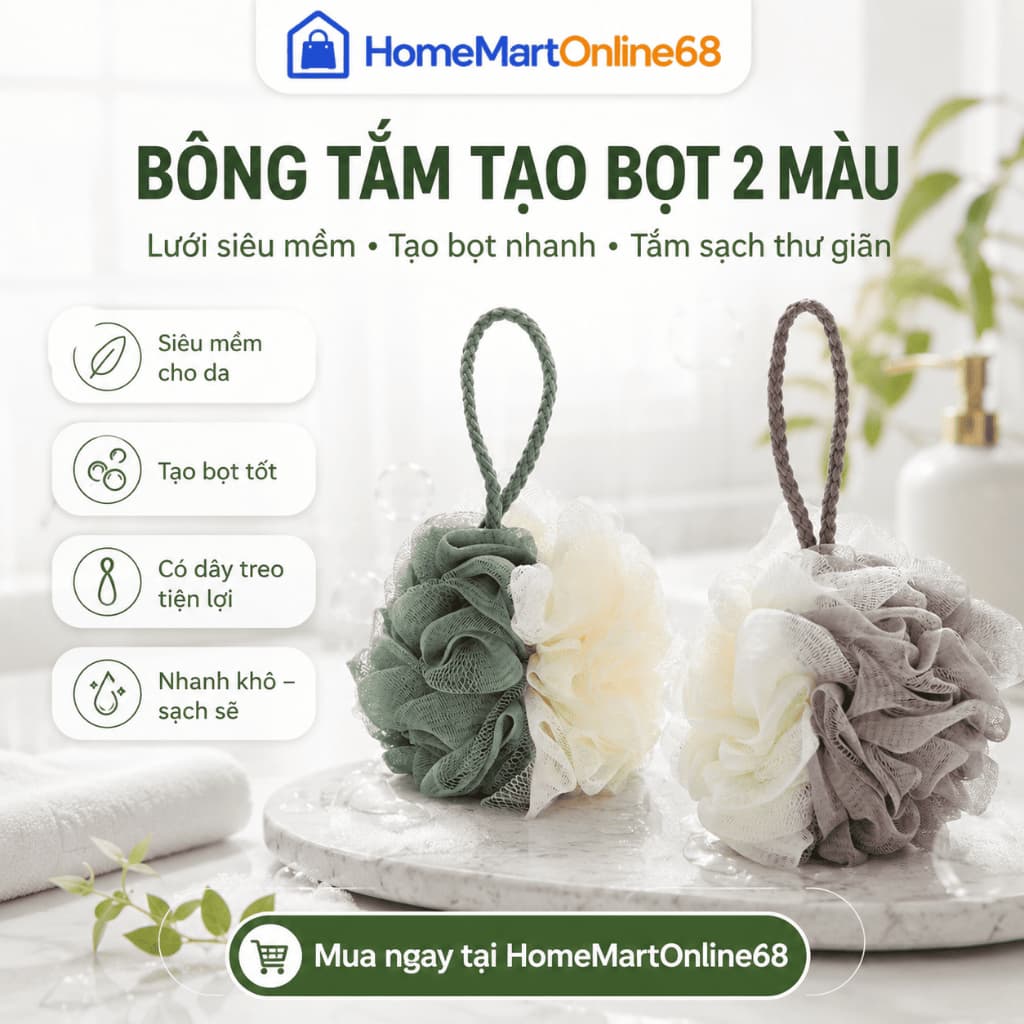 Bông Tắm Lưới Siêu Mềm 2 Màu MimiHomeMart - Tạo Bọt, Massage Cơ Thể, Tiết Kiệm Sữa Tắm