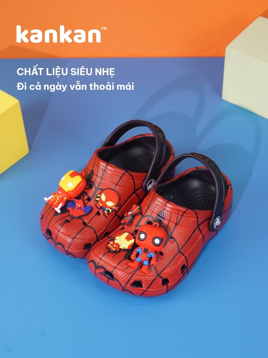 Dép Sục Bé Trai Người Nhện KanKanStore Sục Trẻ Em Đã Gồm Sticker Nhẹ Êm Chân KA146