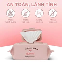 Thùng 10 gói khăn ướt GUMMI 80 tờ không cồn,không parabens,cao cấp dành cho em bé cực kì an toàn 8