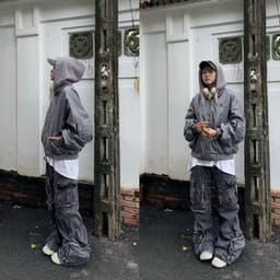 Áo Bomber Jacket mũ phối nỉ tay nhún túi hộp nam nữ mặc đôi siêu hót tree 2