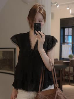 Áo Babydoll Kiểu Nữ Phối Ren Xếp Ly Bèo Tầng Phong Cách Hàn Quốc Mùa Hè Kimee - KA893 5
