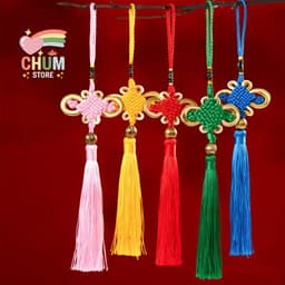 (COMBO 5) Dây Treo Đồng Tâm Kết Viền Vàng May Mắn Kèm Tua Rua Cổ Trang - Phụ Kiện Phong Thủy Bình An Trang Trí Tết 1