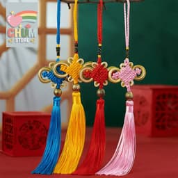 Dây Treo Đồng Tâm Kết Viền Vàng May Mắn Kèm Tua Rua Cổ Trang - Phụ Kiện Phong Thủy Bình An Trang Trí Tết 1