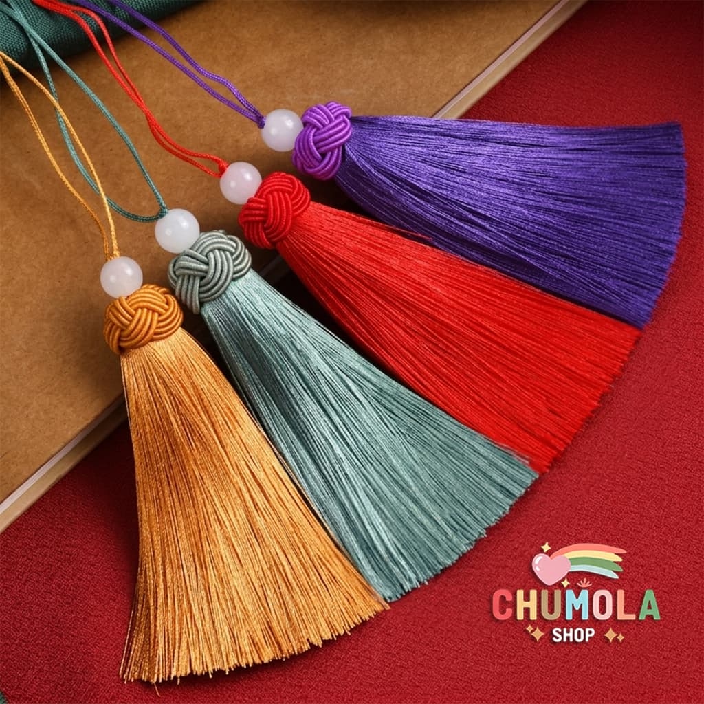 Tua Rua Đầu Kết Đính Hạt Trắng Dài 9cm Nhiều Màu - Dây Treo Cổ Trang Trang Trí Làm Đồ Handmade