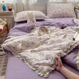 Cotton Đũi Bộ 4 Món Chăn Chần Bông Mix Ren Cotton Đũi Thoáng Mát Có Sẵn Ruột Chăn 3