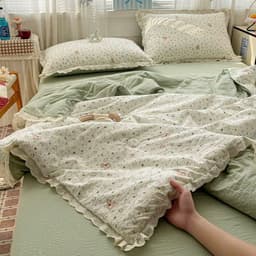 Cotton Đũi Bộ 4 Món Chăn Chần Bông Mix Ren Cotton Đũi Thoáng Mát Có Sẵn Ruột Chăn 7