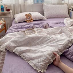 Cotton Đũi Bộ 4 Món Chăn Chần Bông Mix Ren Cotton Đũi Thoáng Mát Có Sẵn Ruột Chăn 9