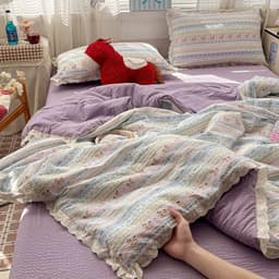 Cotton Đũi Bộ 4 Món Chăn Chần Bông Mix Ren Cotton Đũi Thoáng Mát Có Sẵn Ruột Chăn 6