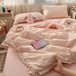 Cotton Đũi Bộ 4 Món Chăn Chần Bông Mix Ren Cotton Đũi Thoáng Mát Có Sẵn Ruột Chăn 4