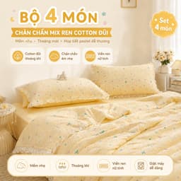 Cotton Đũi Bộ 4 Món Chăn Chần Bông Mix Ren Cotton Đũi Thoáng Mát Có Sẵn Ruột Chăn 1
