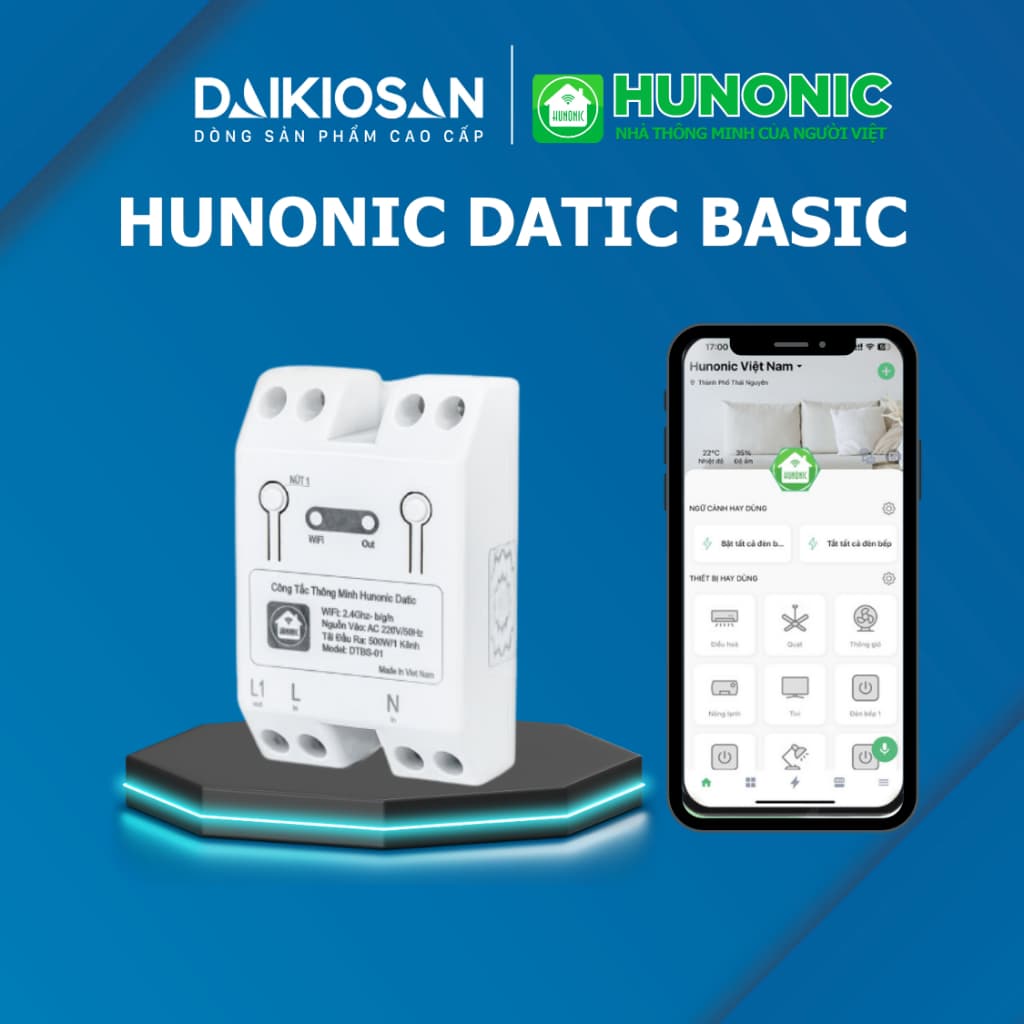 Công tắc wifi thông minh Hunonic Datic Basic 500W điều khiển từ xa qua điện thoại, hẹn giờ tự động