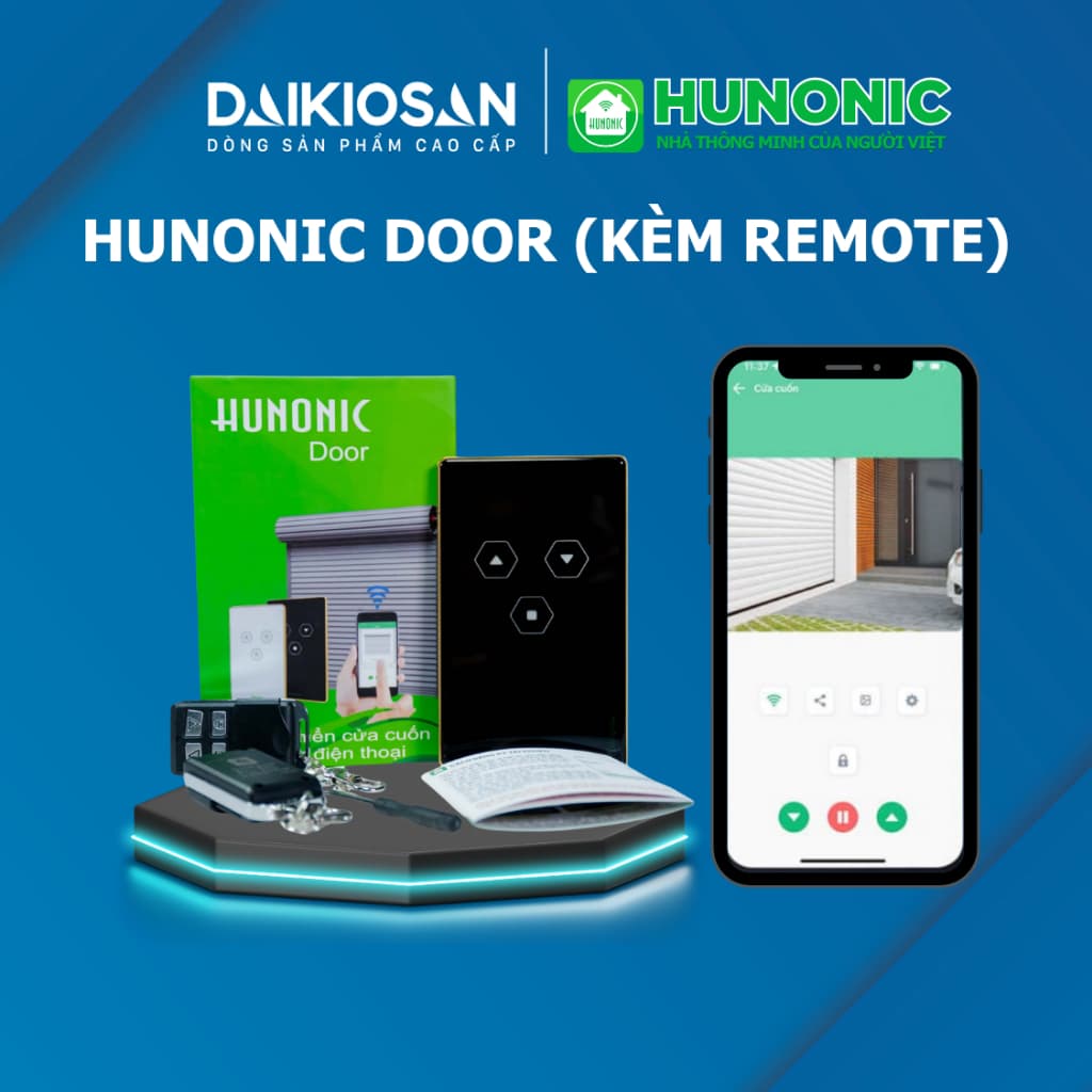 Công Tắc Cửa Cuốn Thông Minh WiFi + BLE Hunonic Door, Điều Khiển Từ Xa, Kèm 2 Remote, BH 24 Tháng