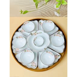 Bộ Bát Đĩa Hoa Mặt Trời Bát Tràng Men Trắng Vẽ Đào Hồng Cao Cấp | Bộ Chén Đĩa Gốm Sứ Gia Đình Đẹp Sang Trọng 15 Món 2