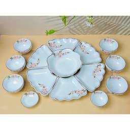 Bộ Bát Đĩa Hoa Mặt Trời Bát Tràng Men Trắng Vẽ Đào Hồng Cao Cấp | Bộ Chén Đĩa Gốm Sứ Gia Đình Đẹp Sang Trọng 15 Món 1