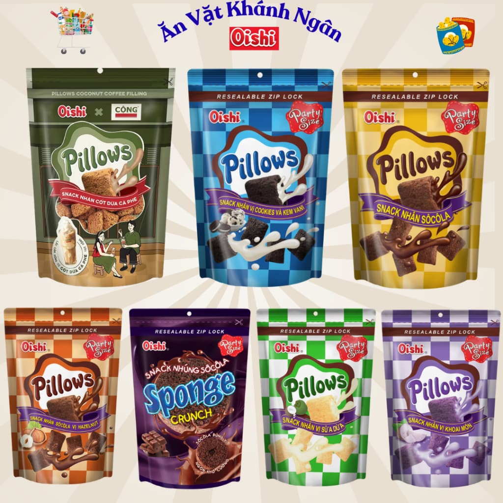 Combo Snack nhân kem OISHI Pillows đủ vị - HÀNG CHÍNH HÃNG