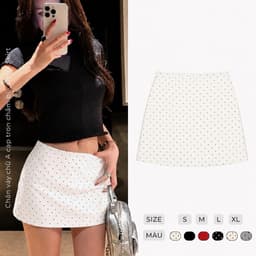 Chân Váy Ngắn Chấm Bi có quần bảo hộ Vải KaKi Nhật mịn dày dặn mùa hè cho nữ m121 5