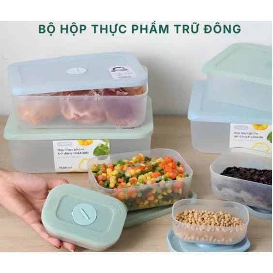 Inochi Hộp thực phẩm TRỮ ĐÔNG, chất liệu nhựa PP chịu nhiệt không mùi, hộp cấp đông thịt cá.