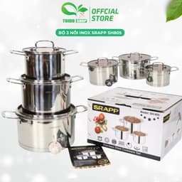 Bộ nồi 3 món Inox SRAPP 304 SH-368, SH-805, 5 đáy truyền nhiệt đều, nấu mọi bếp - TUIDO SHOP 9