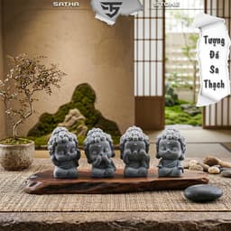 Bộ tượng tiểu phật tứ không đá sa thạch ST0338 - Tượng deco, trang trí tiểu cảnh, bán cạn, terrarium 2
